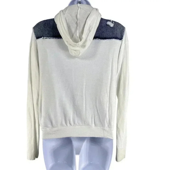 Bailey 44 Womens L Denim White Super Soft Stretchy Arms Hood Back Hidden Zipper - Picture 2 of 16
